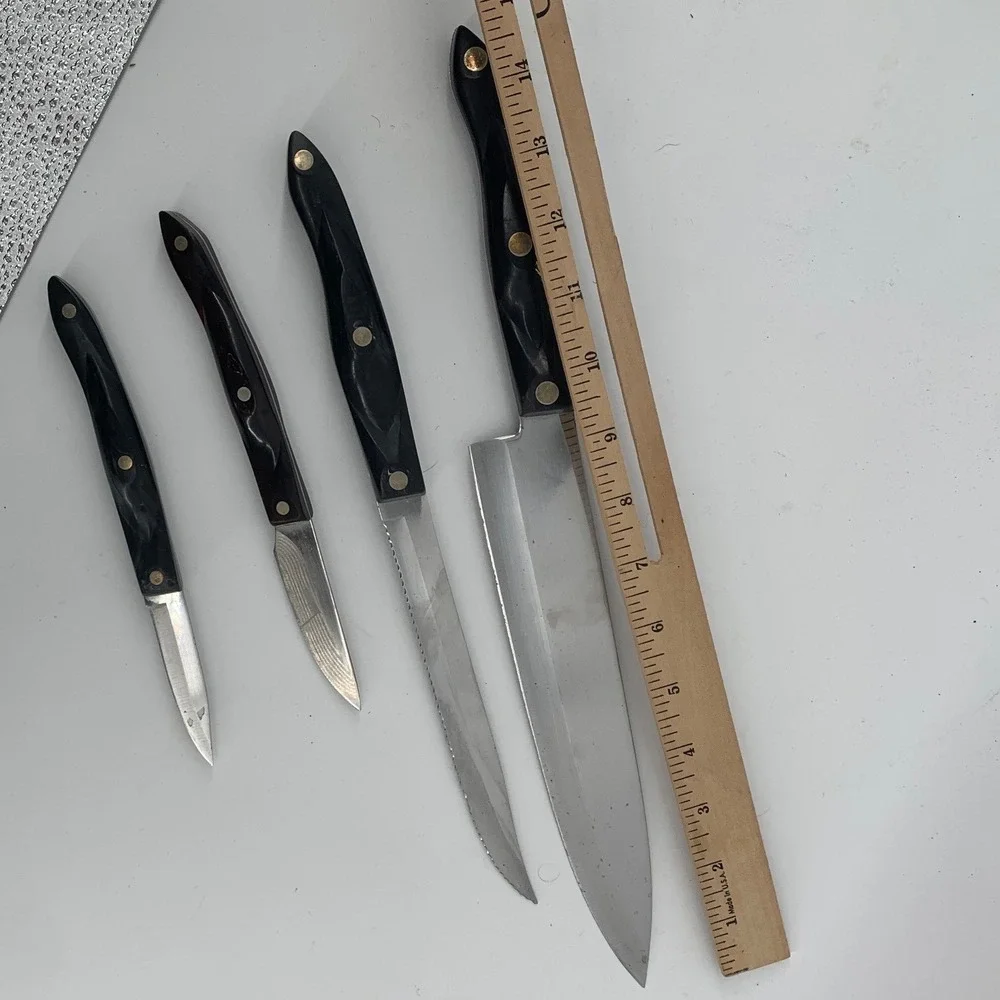 Cutco Knife Set 4 Piece 1725 Chef 1729 Serrated 1720 Paring Brown USA Made